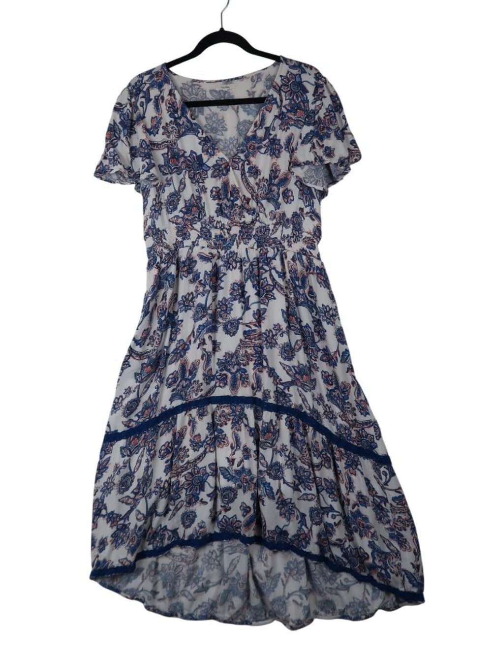 ✨3/$30 Maurices XXL Floral Print Short Sleeve Maxi Dress Blue/White